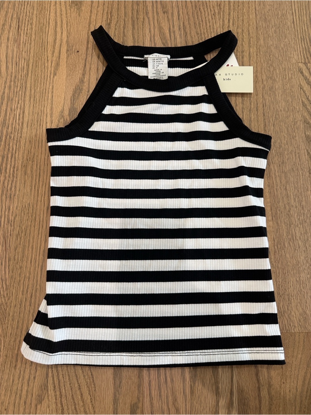 Max Studio Black & White Striped Ribbed Halter Tank
